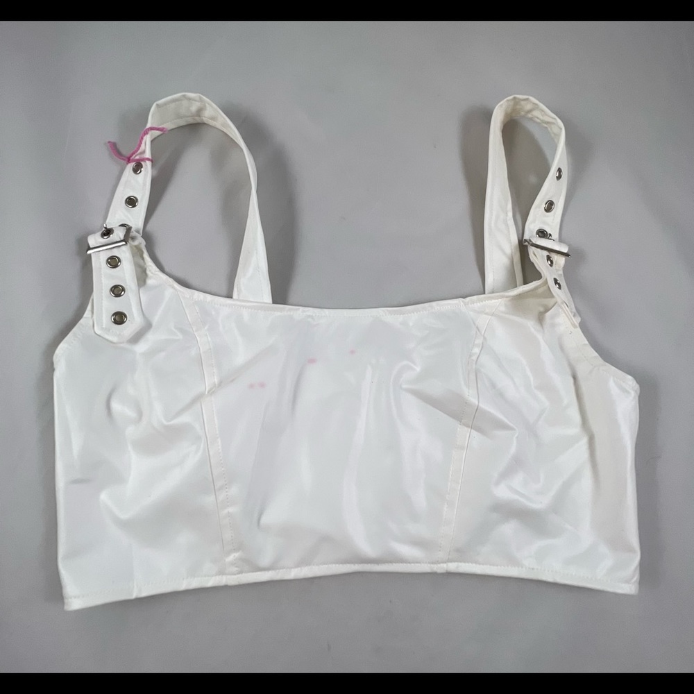 LG salty shiny white pleather adjustable straps cropped top